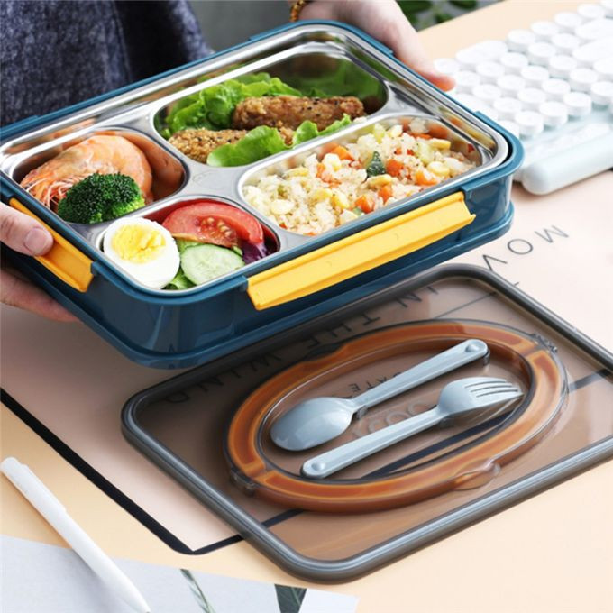 Bento Box Stainless Steel Lunch Box Food Warmer Leak-Proof Breakfast Lunch Box for Kids with Compartment Food Box Blue